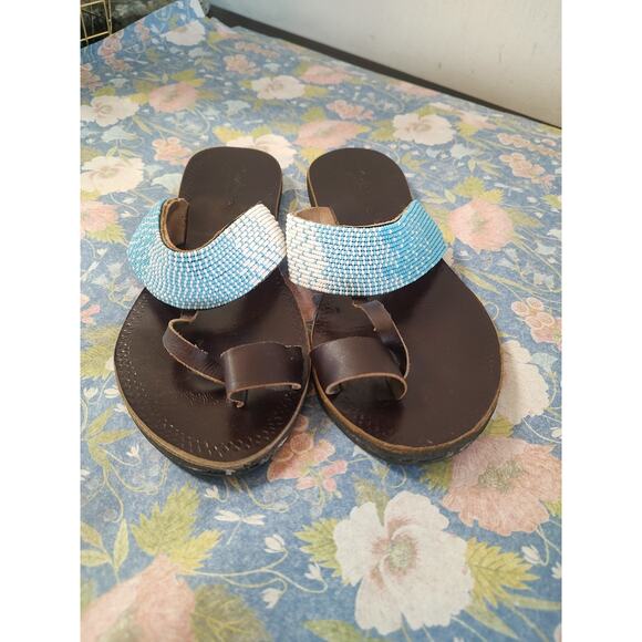 Anthropologie Seeded Hand Sewn Beaded Sandals Size 8 - Picture 4 of 12